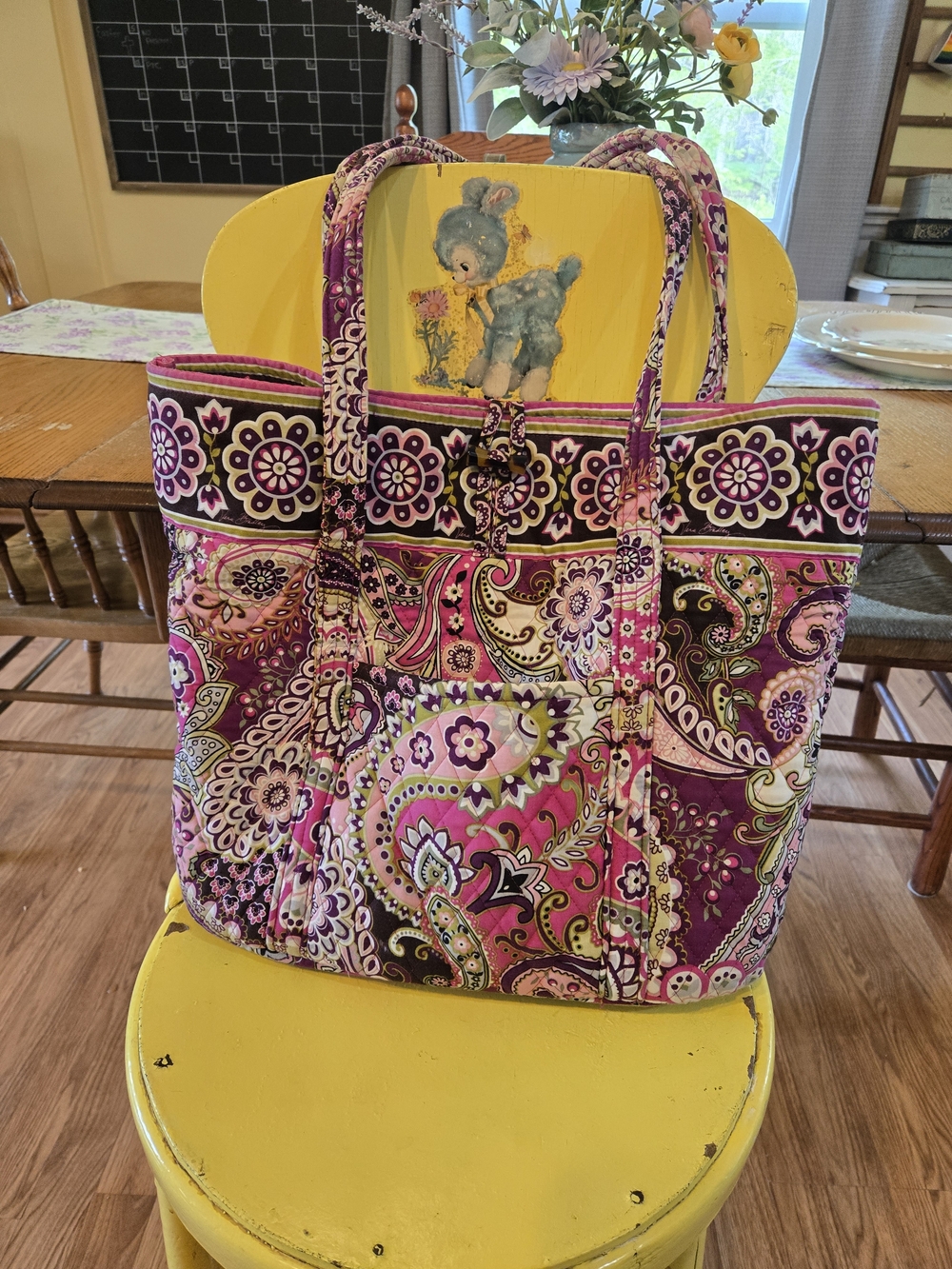 Vera Bradley Pink Purple Paisley Quilted Tote Bag